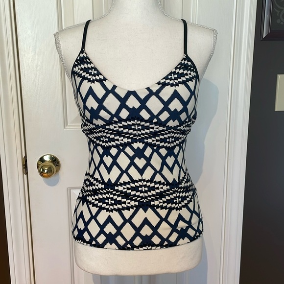 Seafolly Navy & White Bathing Suit Tankani Swim Top
